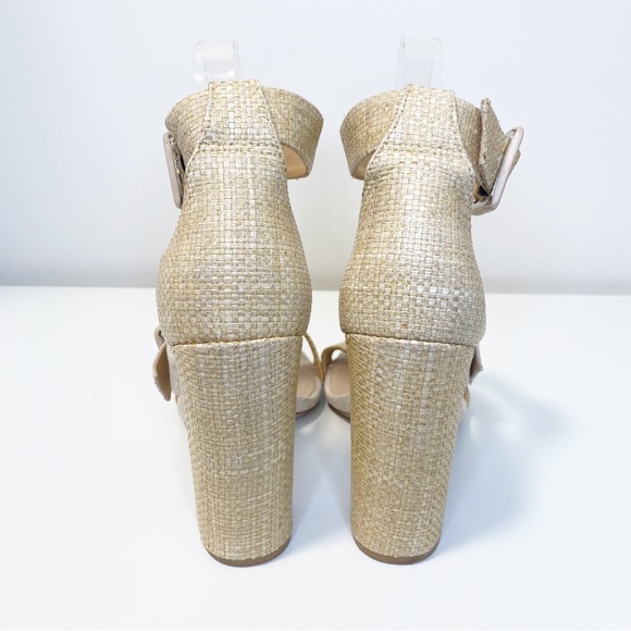 SCHUTZ Sarah Raffia Woven Block Heel buckle strap 9.5 neutral - Picture 7 of 8